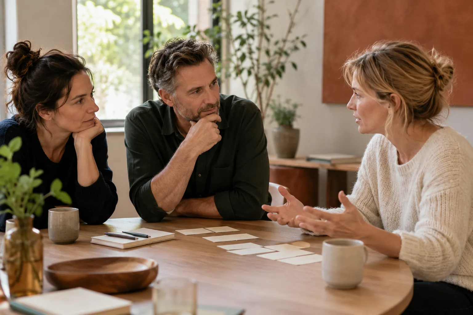 Illustrative Szene einer vertrauensvollen Gesprächsrunde im Workshop